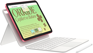 iPad, Magic Keyboard Folio ve Apple Pencil gösteriliyor.